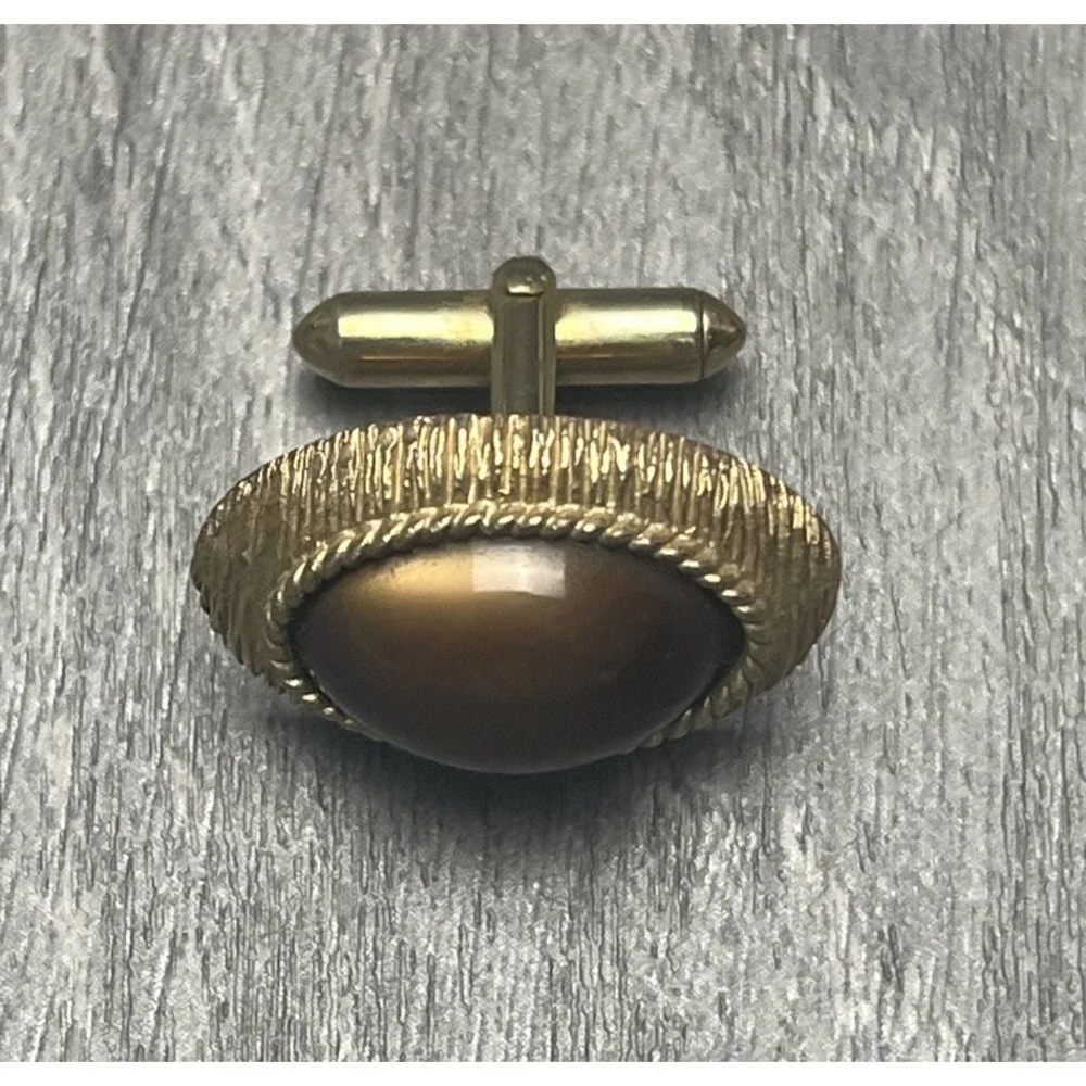 Vintage‎ Swank Gold Tone Brown Tiger's Eye Cabochon Cufflinks Men's Fashion